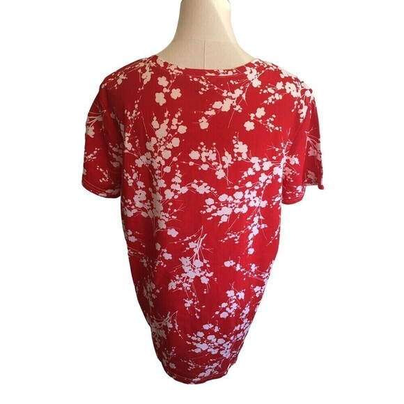 Hot Cotton Size Extra Large Top Red Short Sleeve White Plant Print Lagenlook - Picture 4 of 6